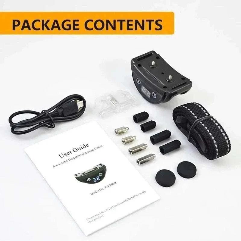 collier anti-aboiement rechargeable étanche avec accessoires et guide d'utilisation pour chien