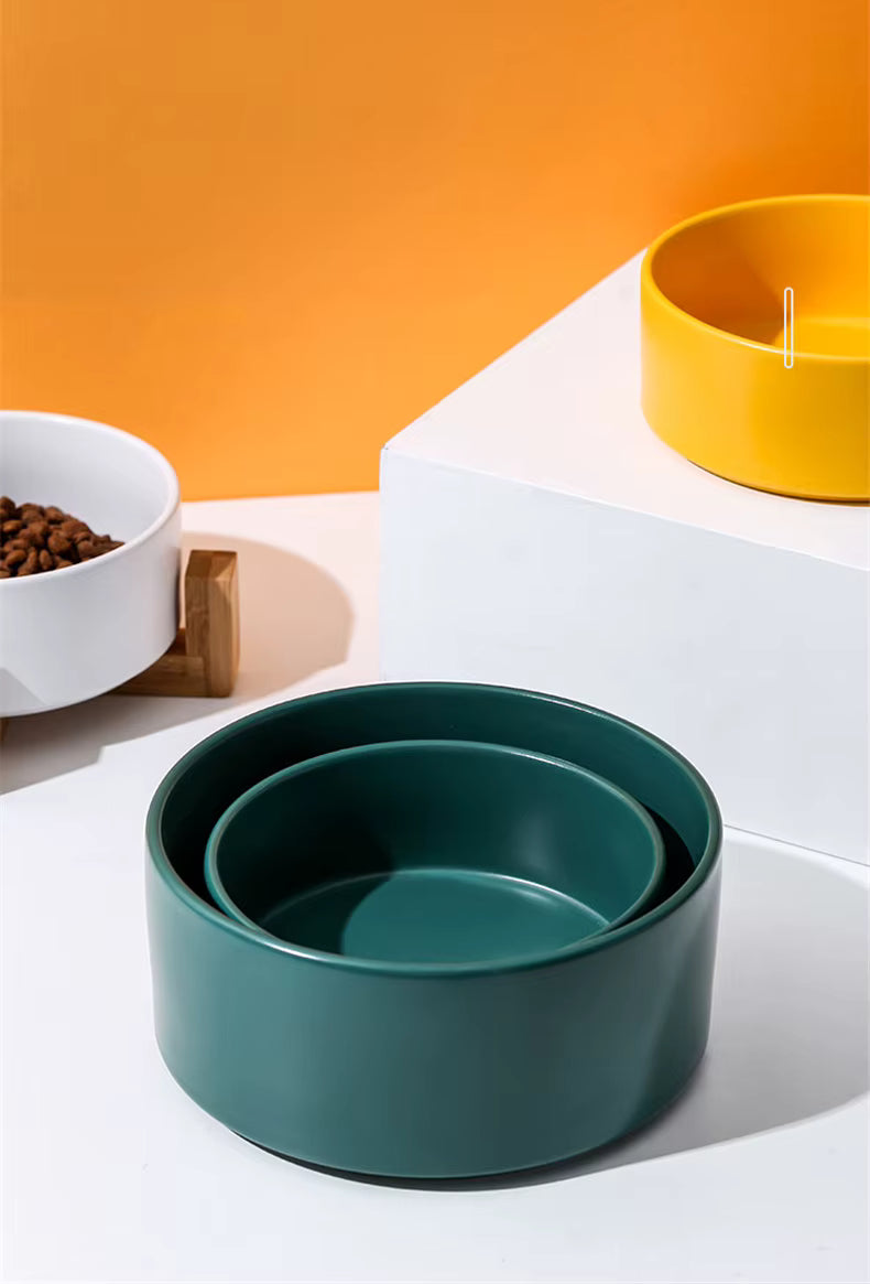Premium Ceramic Bowls for Dogs and Cats - Non-Slip Wooden Stand