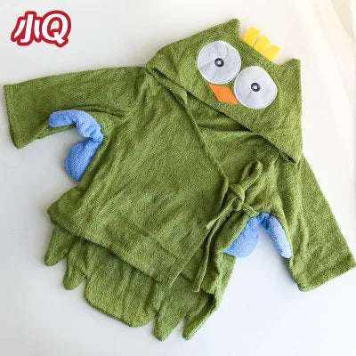 Serviette de séchage verte ultra-absorbante en coton rembourré pour chiens et chats, avec capuche décorée d'yeux et bec, douce et confortable.