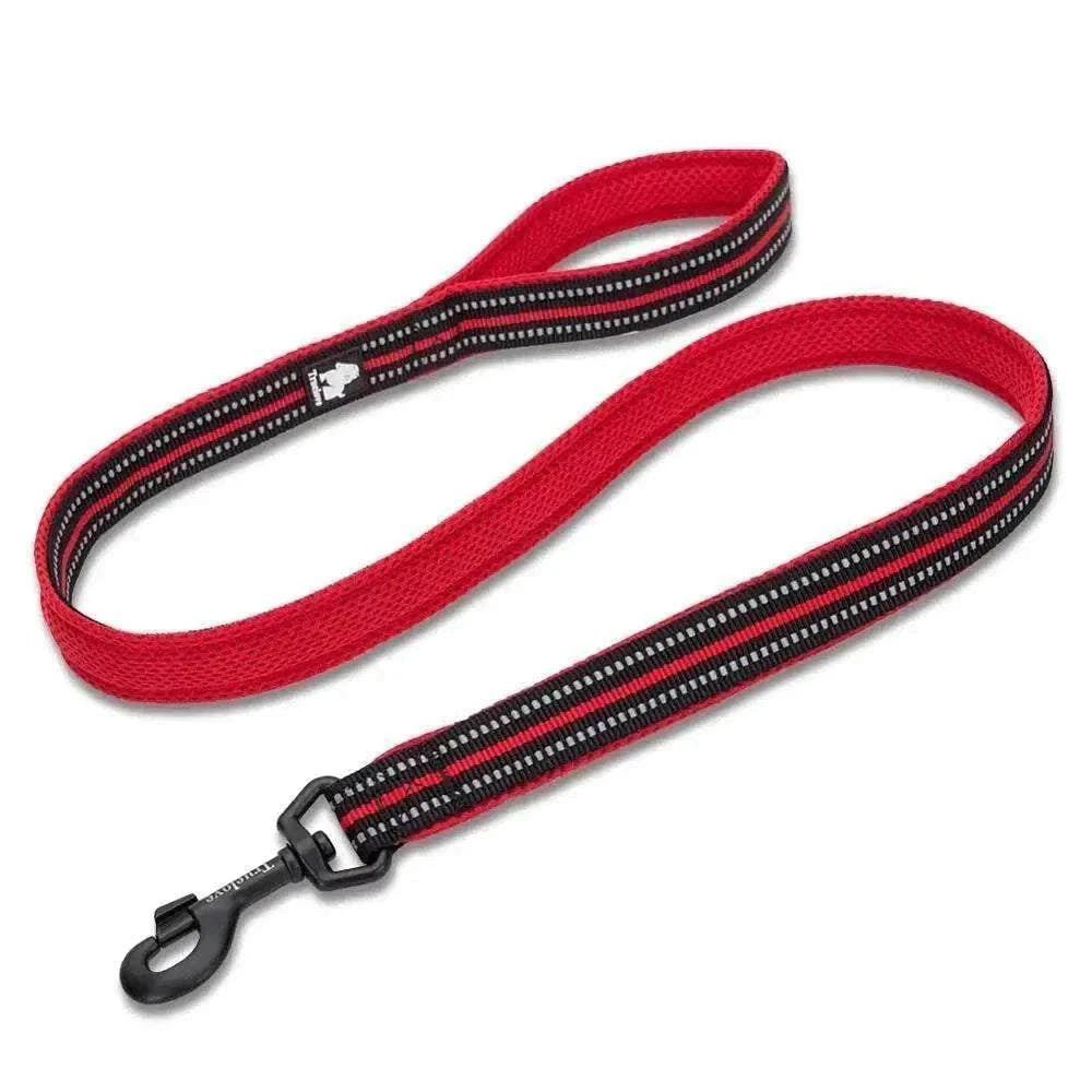 laisse chien truelove 110 cm rembourrée rouge avec coutures réfléchissantes 3M et crochet pivotant en alliage zinc