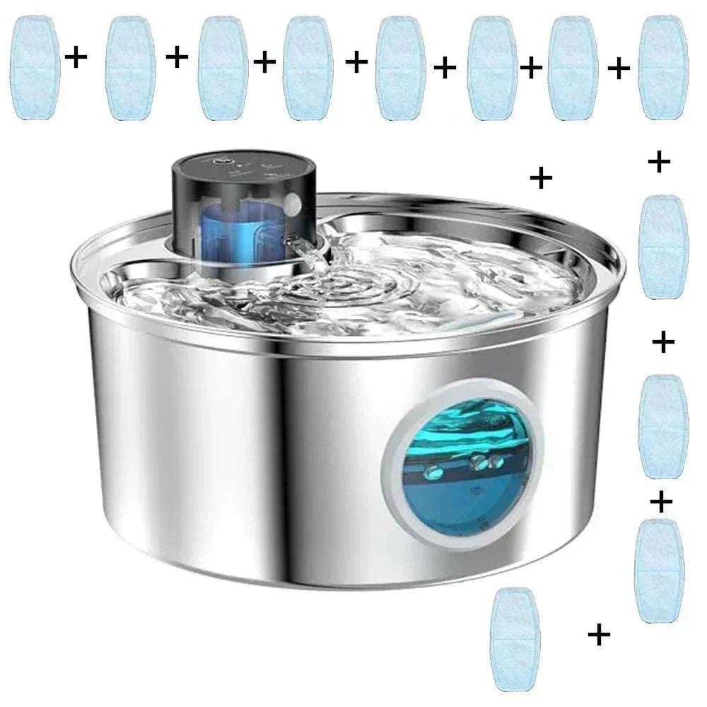fontaine à eau automatique en acier inoxydable 3,2L avec filtres pour chiens et chats, silencieuse, hygiénique et à capteur de mouvement