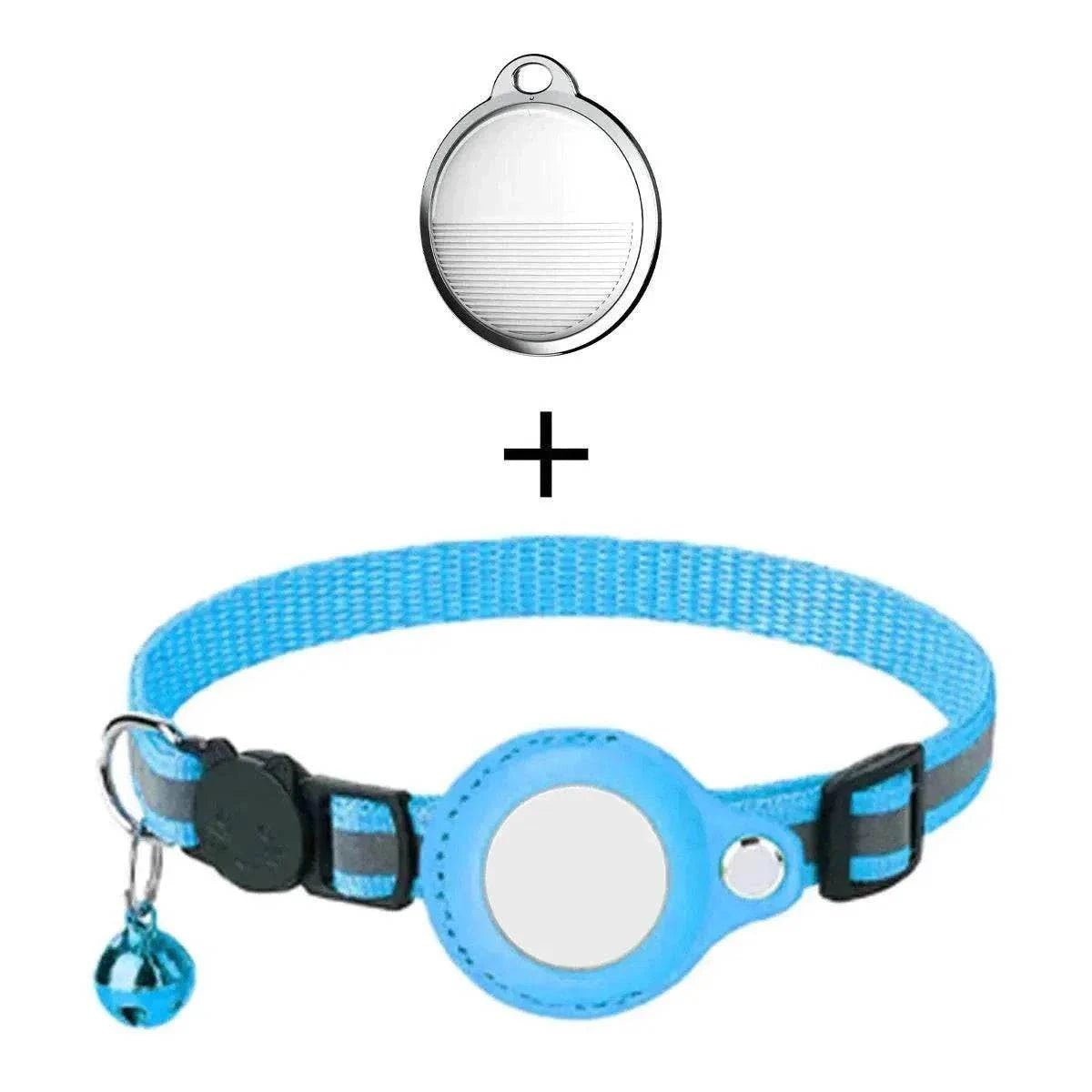 traceur GPS mini pour animaux avec collier bleu et compatible Apple Find My pour localisation Bluetooth anti-perte