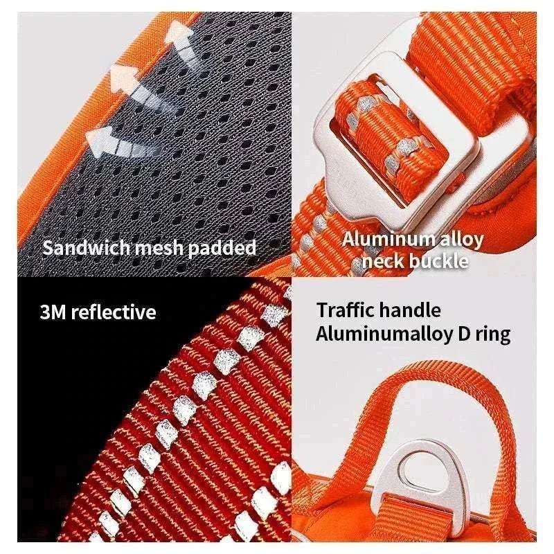 harnais anti-traction pour chien en nylon réfléchissant avec boucles en aluminium léger et rembourrage mesh confortable