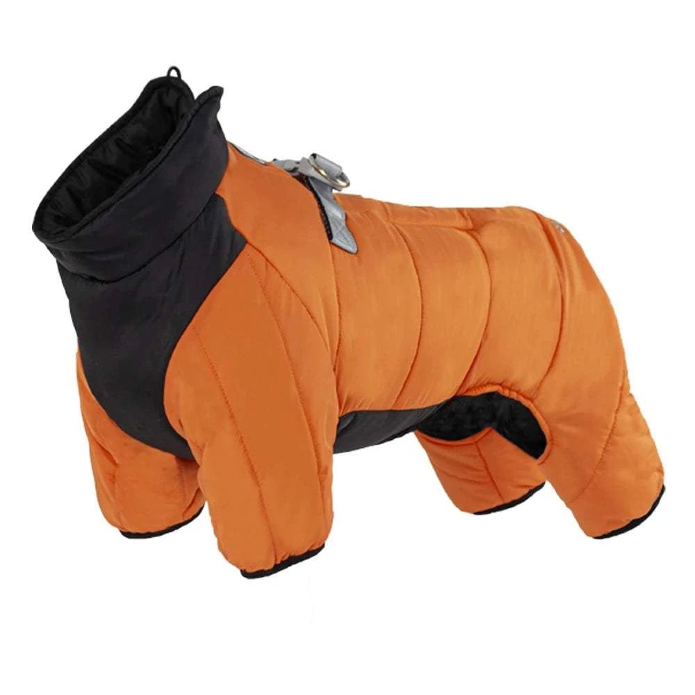 Manteau d'hiver 4 pattes pour chien couleur orange - Doublure polaire chaude