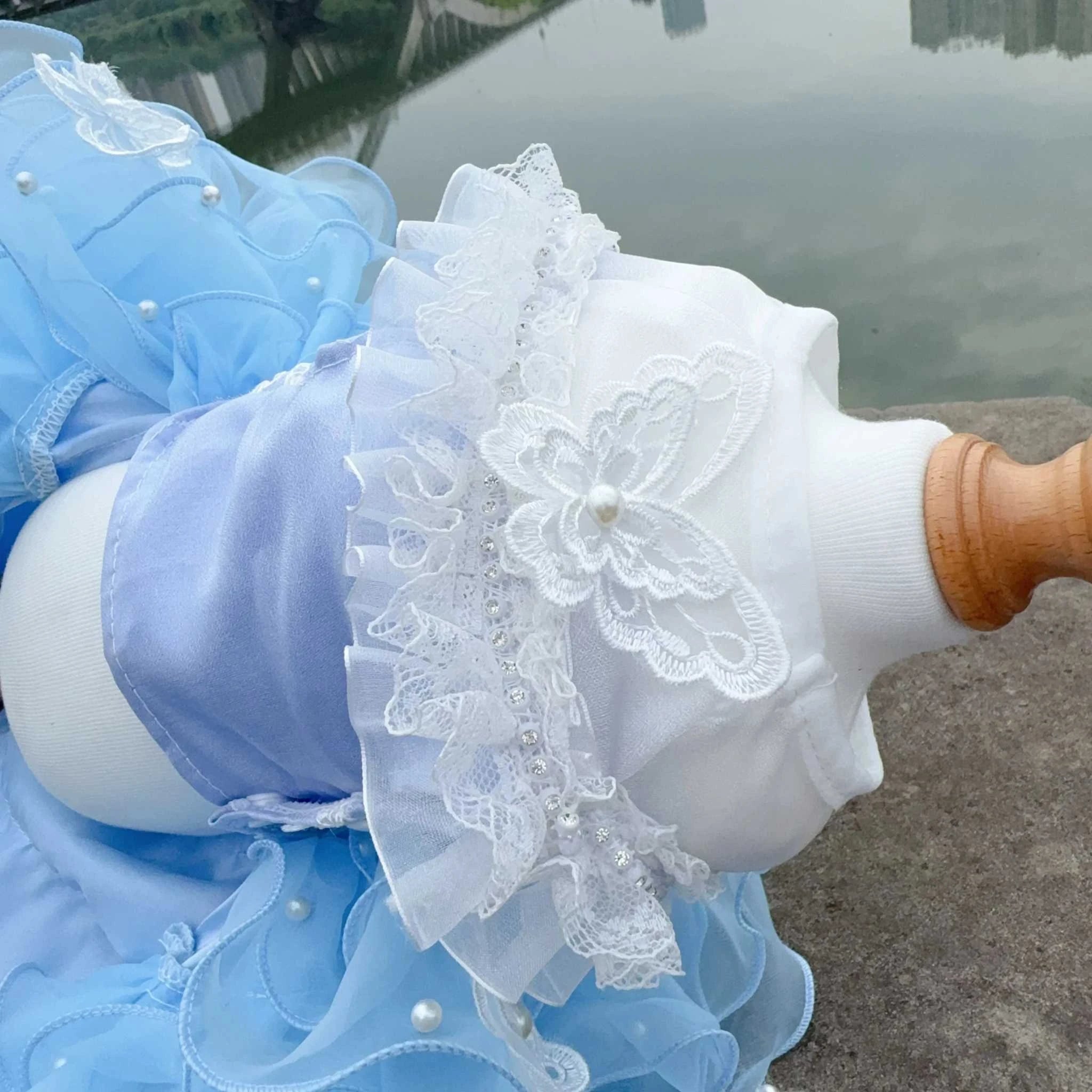 Robe de luxe pour chien | Fait main avec dentelle, perles & broderies florales