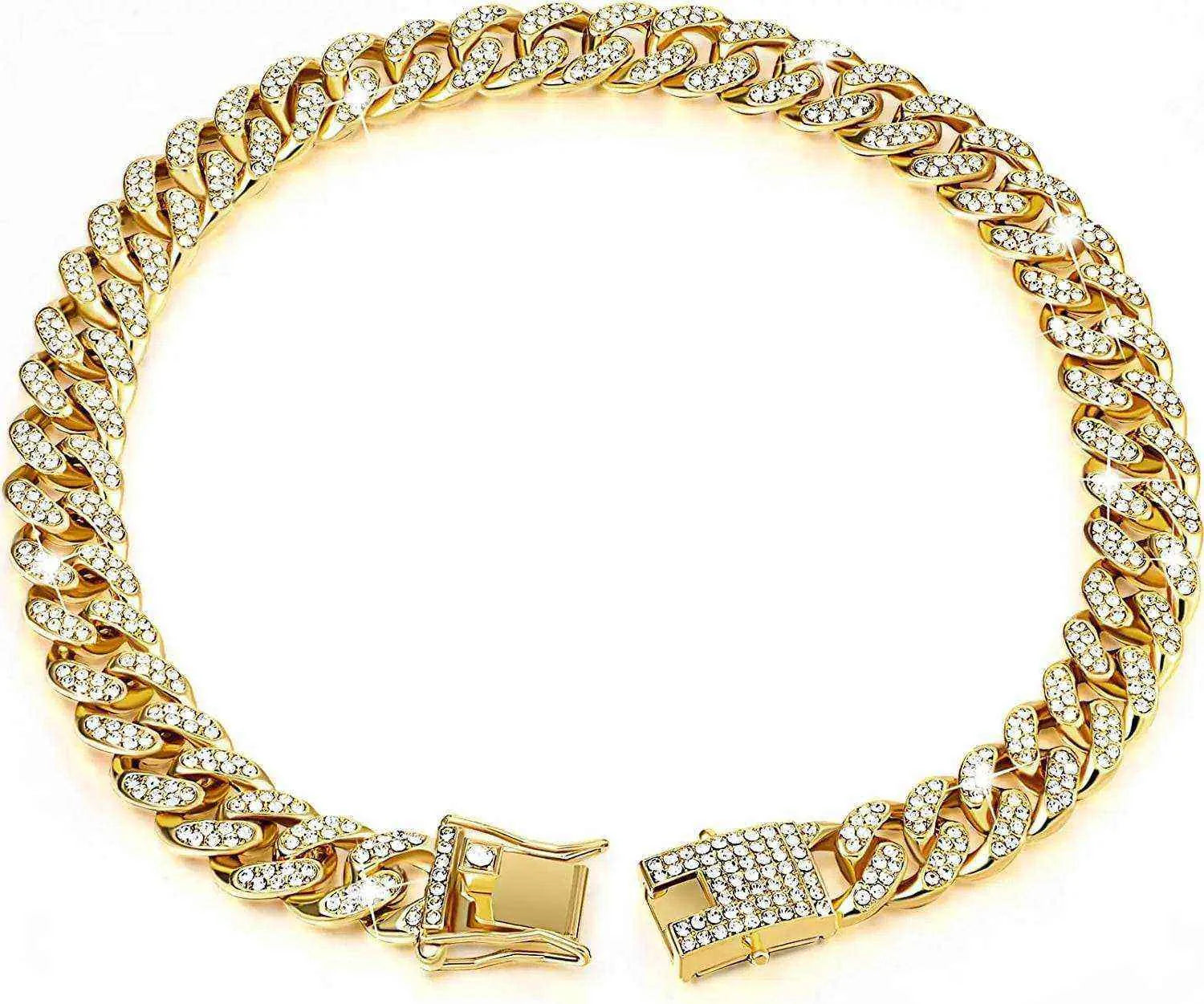 Gold Cuban Cat Collar | Luxury Rhinestone Jewelry for Wedding & Cosplay