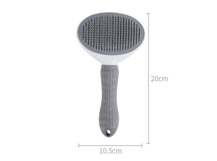 Brosse automatique grise ergonomique 20cm pour élimination facile des poils de chiens et chats avec picots métalliques doux.