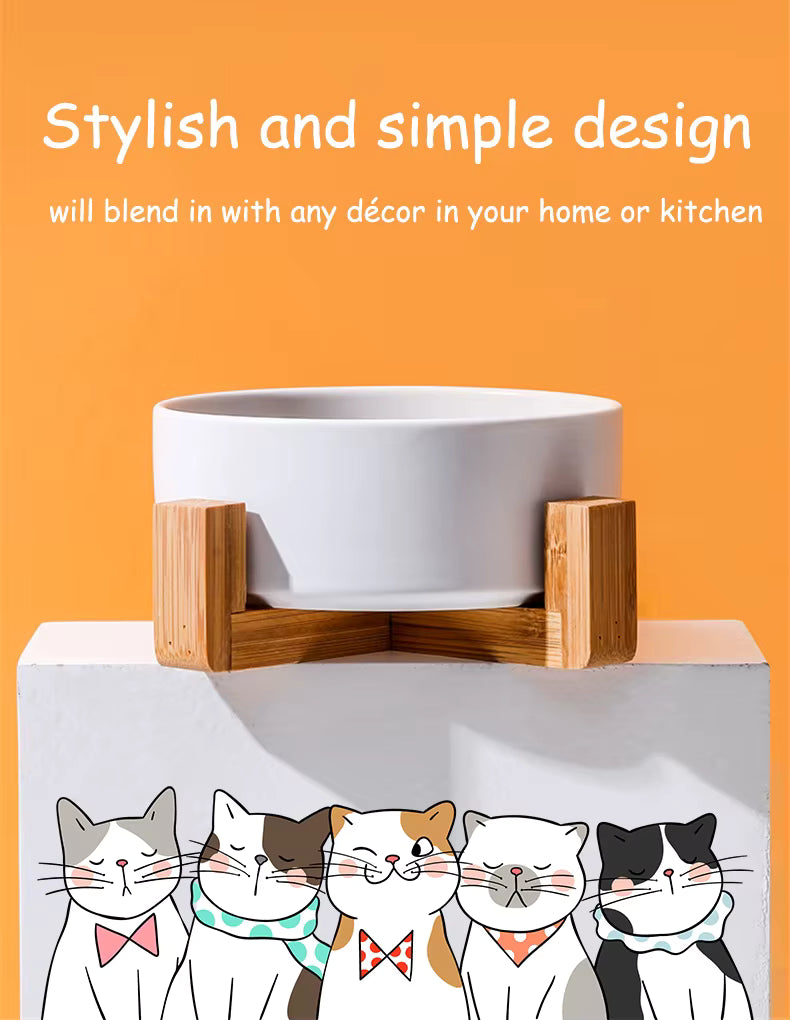 Premium Ceramic Bowls for Dogs and Cats - Non-Slip Wooden Stand
