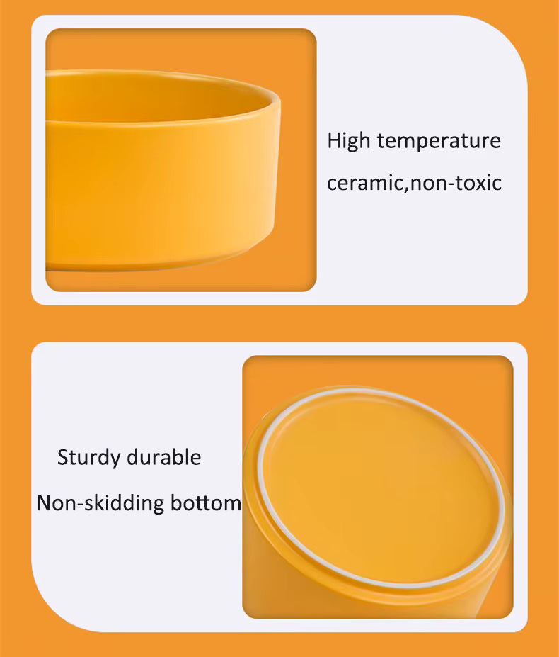 Premium Ceramic Bowls for Dogs and Cats - Non-Slip Wooden Stand