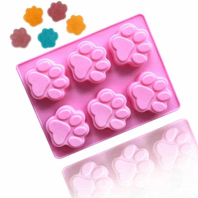 moule en silicone rose en forme de patte d'animal pour friandises et décorations de gâteaux, antiadhésif et flexible, sans BPA, adapté pour chocolats et bonbons