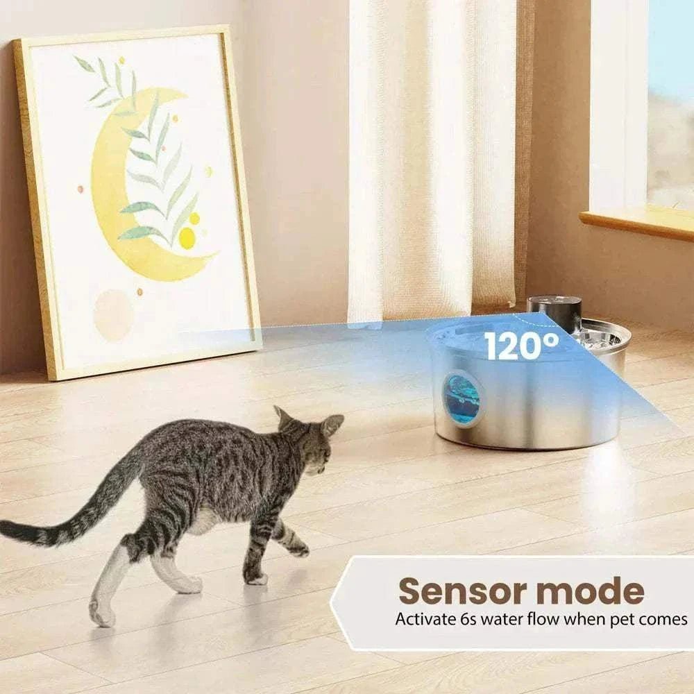 Fontaine à eau automatique en acier inoxydable 3,2 L avec capteur de mouvement pour chiens et chats, silencieuse et hygiénique.