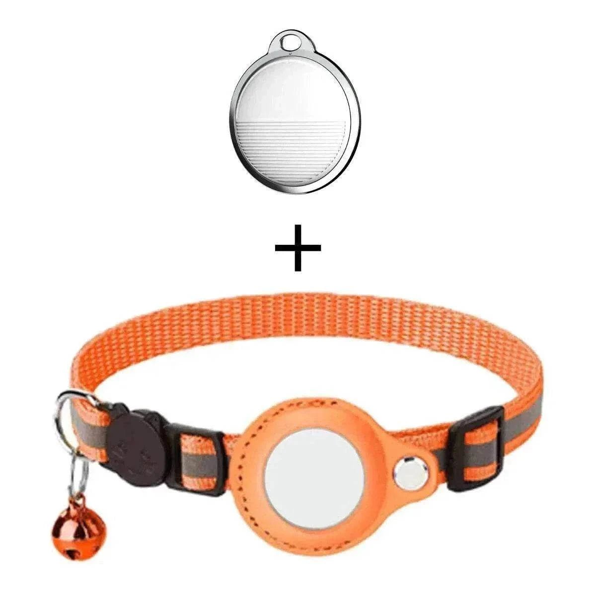 Mini traceur GPS compatible Apple Find My avec collier orange et localisation Bluetooth anti-perte pour animaux