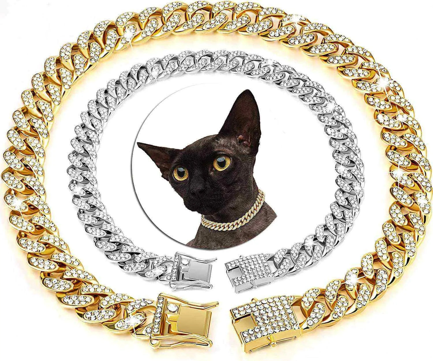 Gold Cuban Cat Collar | Luxury Rhinestone Jewelry for Wedding & Cosplay